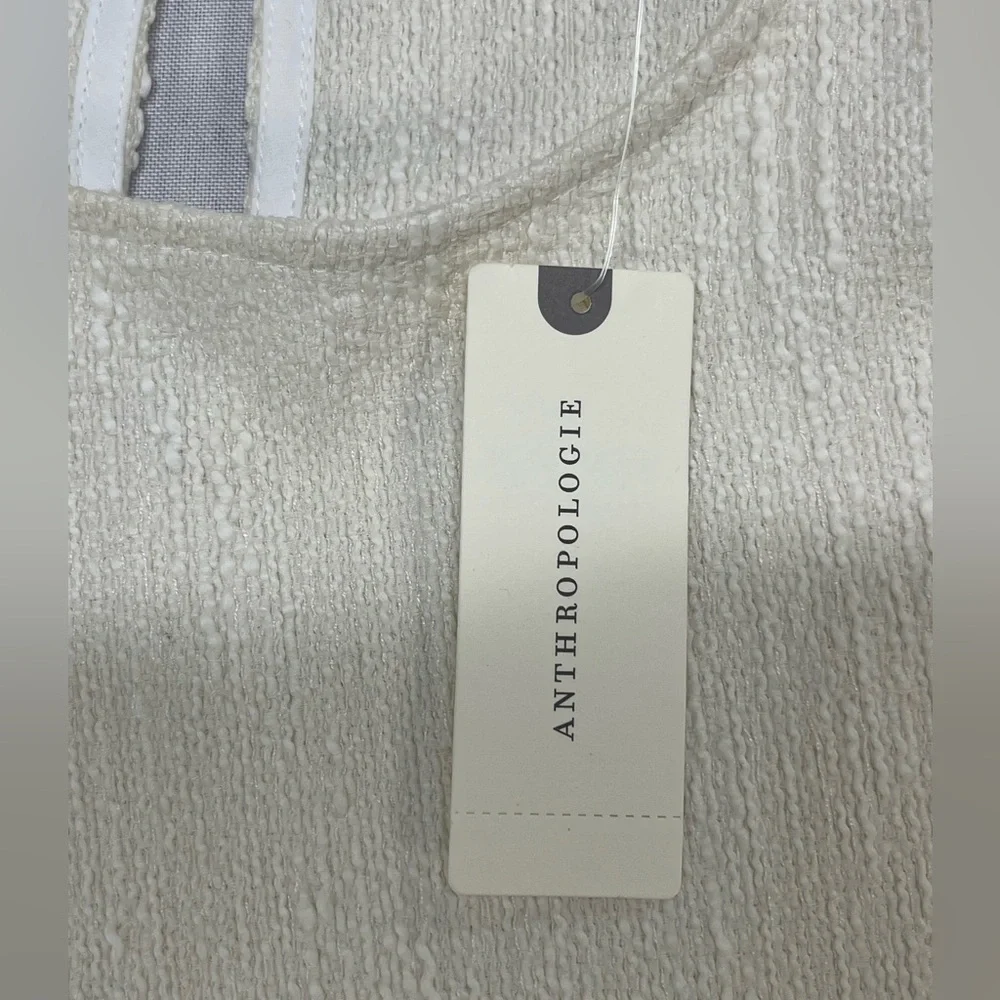 Anthropologie White Textured Bouclé Puff Sleeve Top Blouse NWT Large